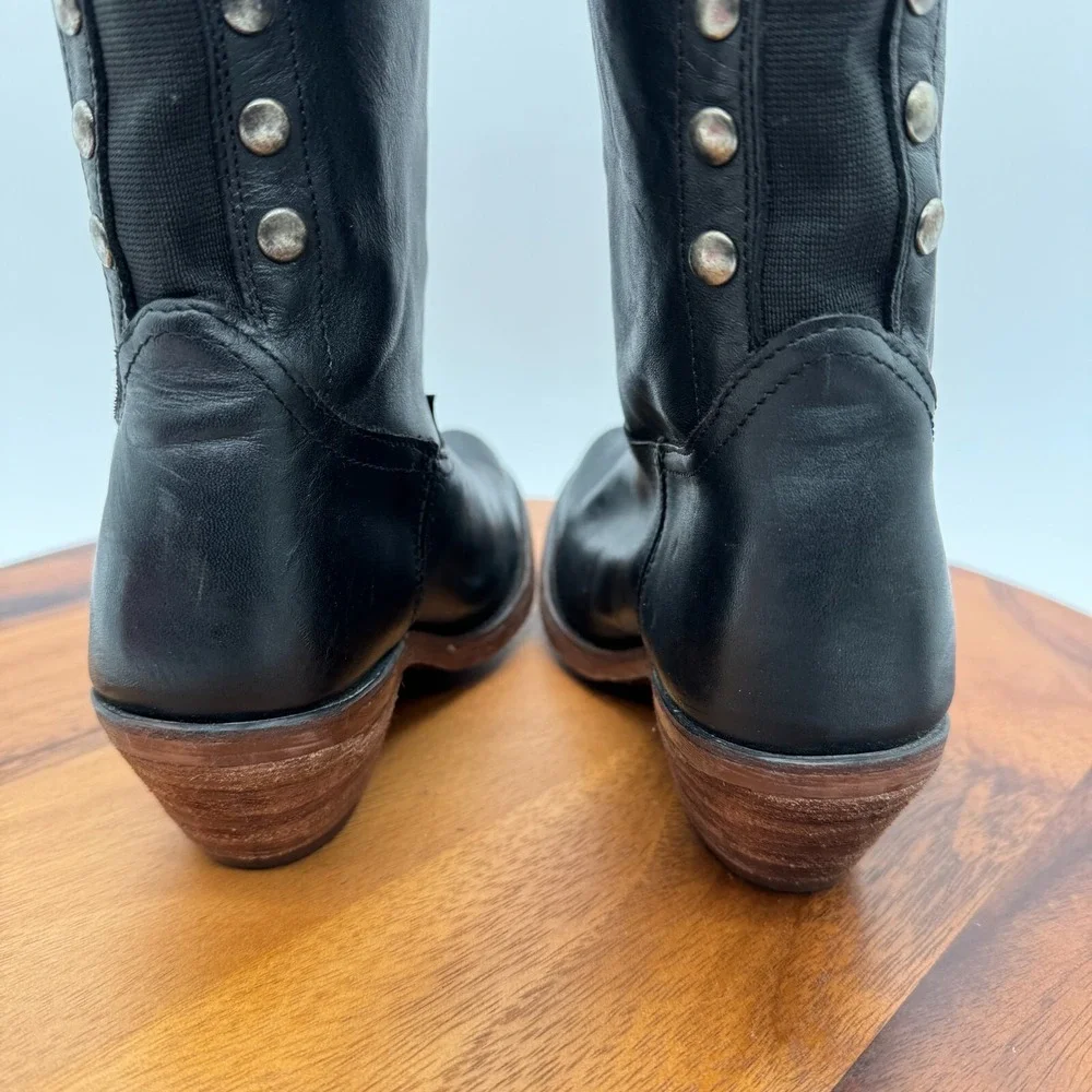 Reba by Justin Womens 5.5 Leslie Tall Western Boots Black Leather Cowboy Studded